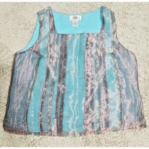 Sandy Starkman Striped Silk Blend Tank Top Medium Blue Pink Metallic Sheer Lined